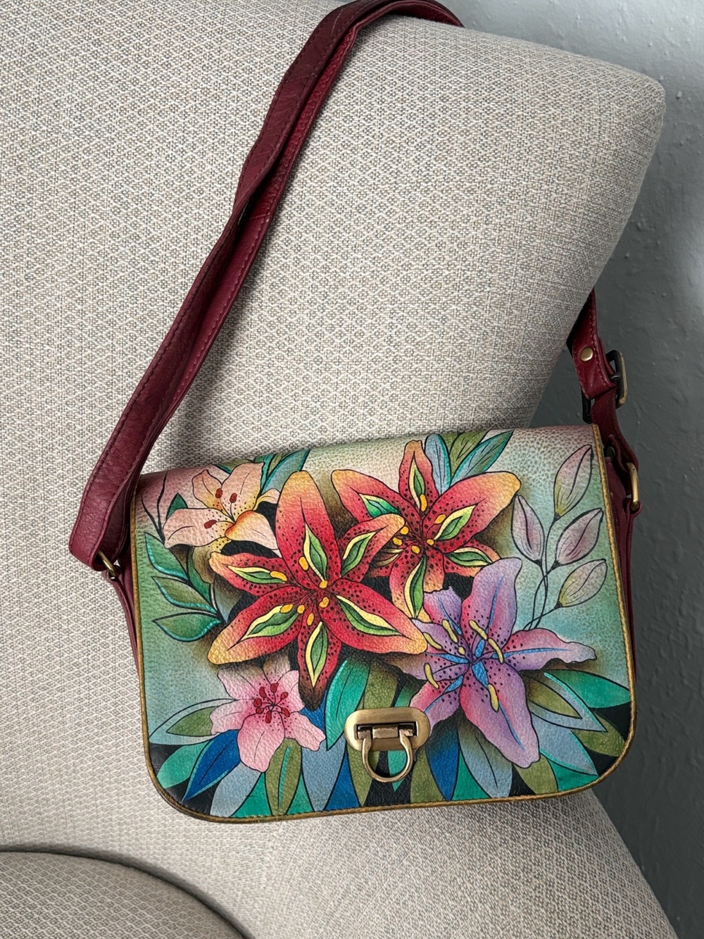 Anuschka Hand-Painted Leather Floral Crossbody Bag
